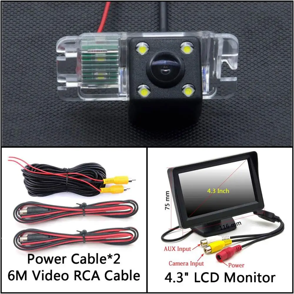 4 LED light Rear View Camera For Ford Focus 2 Mondeo C-Max S-Max Galaxy Fiesta Kuga EcoSport Car Parking LCD Mirror Monitor - Название цвета: Cam Add 4.3 inch LCD