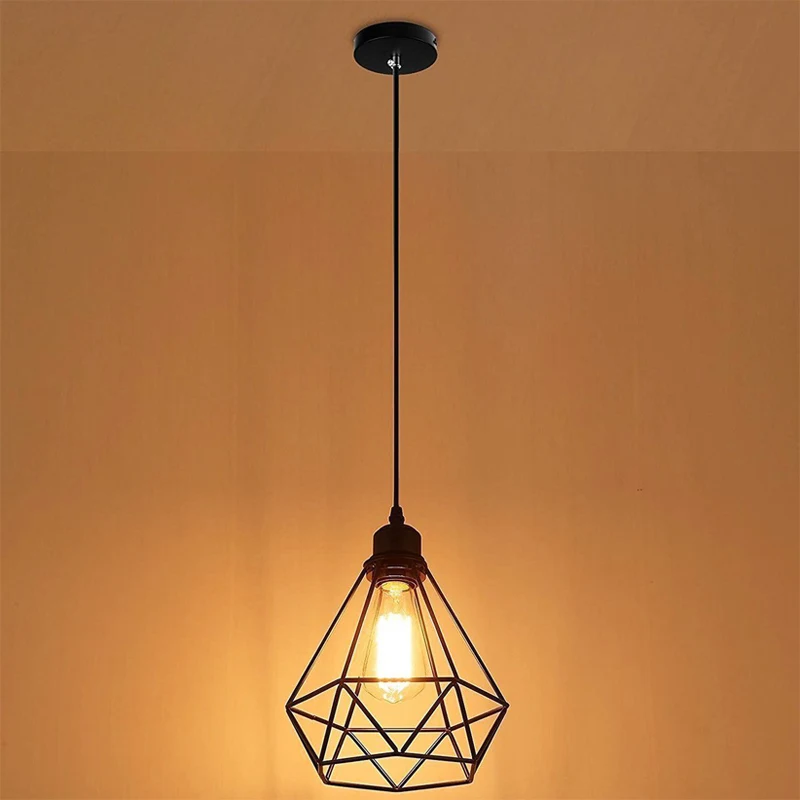 Geometric Pendant Metal Lamp Guard Retro Vintage Pendant Light Shade Iron Cage CLH@8 - 33033658806