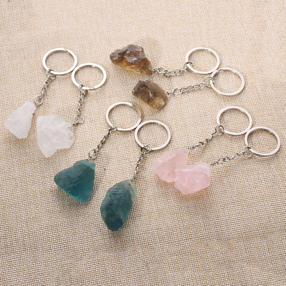 

1PC Natural Stone Pendant Key Ring For Men Women Silver Color Keyrings Hot Geometry Shape Keychain Jewelry Car Key Accessories