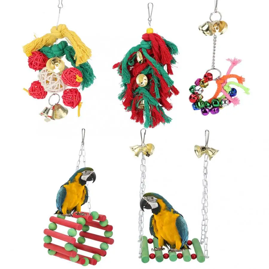 5 шт./компл. многоцветный попугай висит, забавные вешалка для игрушек попугаи деревянные качели держатель украшение птица в клетке