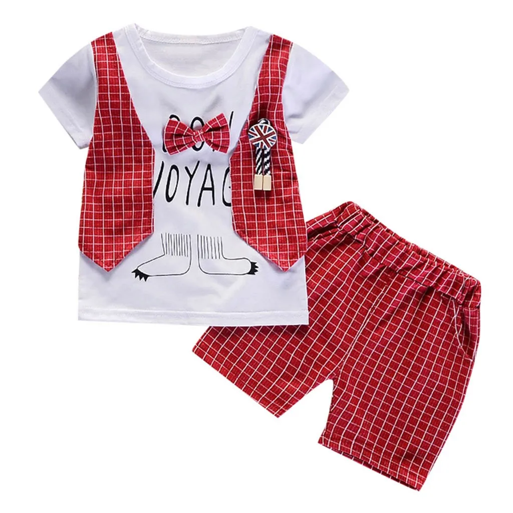 

Cute Baby Boys Summer Clothes Set 2 Piece Set Gentleman Bow O-Neck Short Sleeve T-shirt Tops Shorts Pants Outfits Clothes Set
