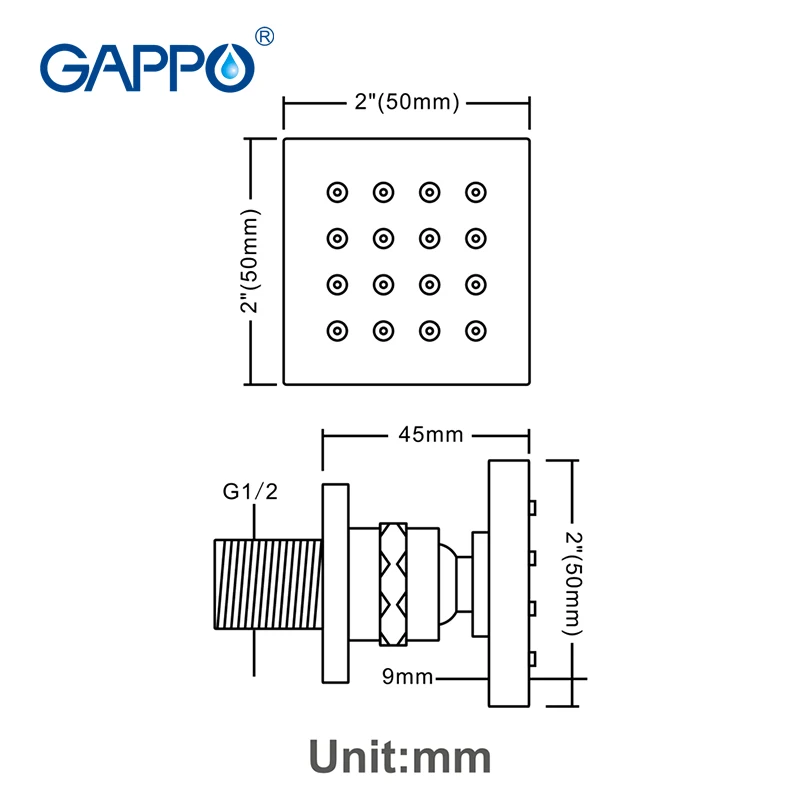 GAPPO массажные душевые струи, черная краска, квадратная душевая струя для тела, спа массаж, латунные аксессуары для ванной комнаты, настенные душевые струи