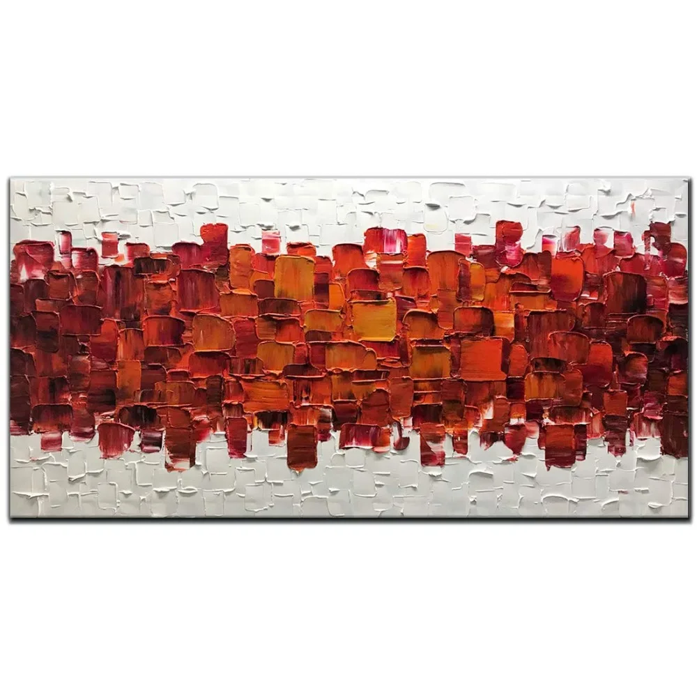 

Hand painted thick knife oil painting red color block modern home decor abstract wall art picture for living room on canvas