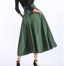 Женская длинная юбка-макси с разрезом винтажная Женская Мода клеш в складку карманы шнуровка бант плюс размер 4XL юбка SK8831