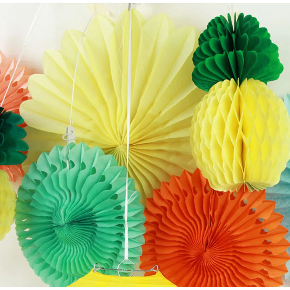Set of 9 Summer Party Decoration Kit( Lantern,Paper Fans,Pineapple Garland) Tropical Hawaiian BBQ Beach Luau Birthday Pool Party Carnivals (1)