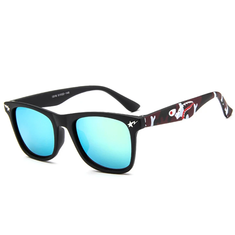UCOOL, Детские камуфляжные солнцезащитные очки для девочек и мальчиков, зеркальное покрытие, очки с принтом акулы на ноге, защита от уф400 лучей, oculos de sol