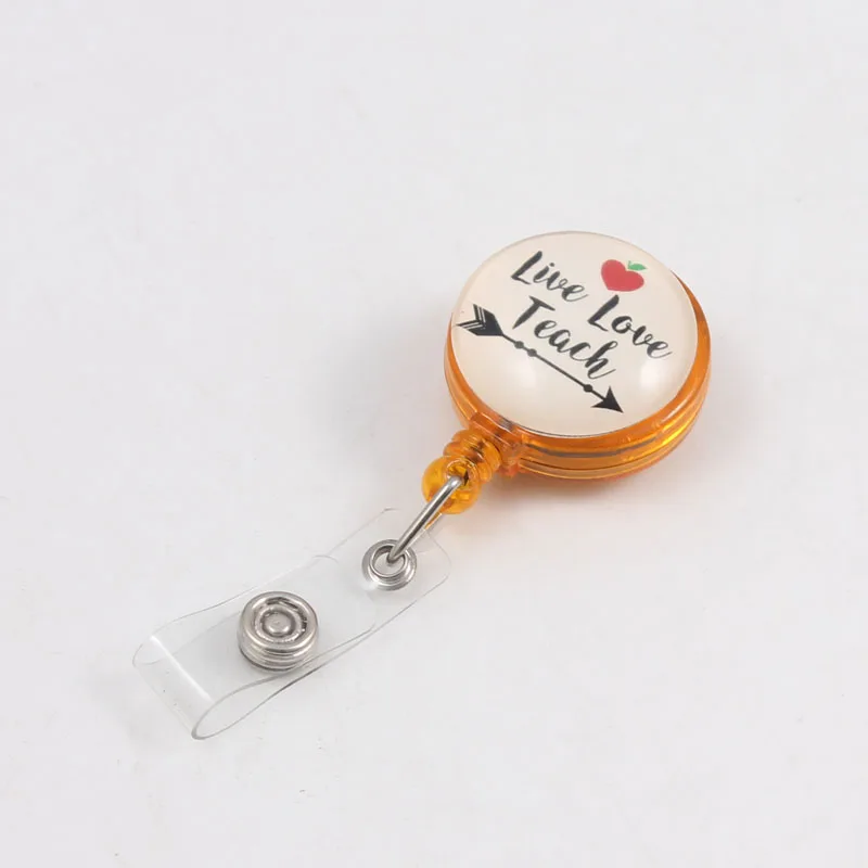 

New Live Love Teach Retractable Ski Pass ID Card Badge Holder Reel Pull Key Name Tag Card Holder Keychain For Teacher Best Gifts