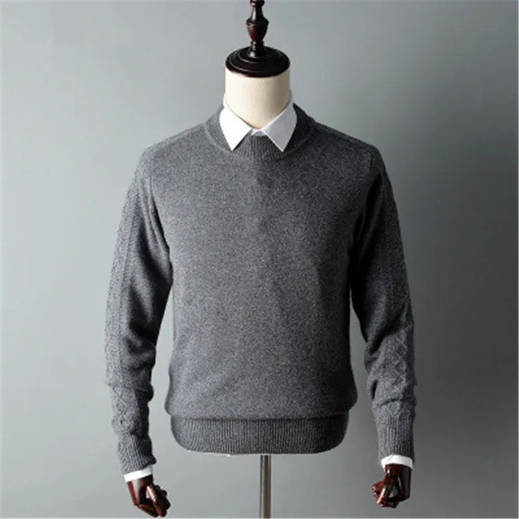 Большие размеры чистый коза, кашемир толстой вязки мужчин Британский стиль невысокая горловина пуловер свитер сплошной цвет S-2XL