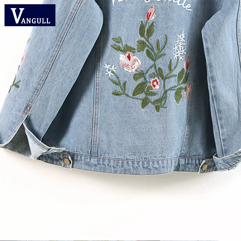 price cut Women Floral Embroied Denim Bomber Jacket Ladies Elegant Autumn Outwear Female Vintage Fashion Coat