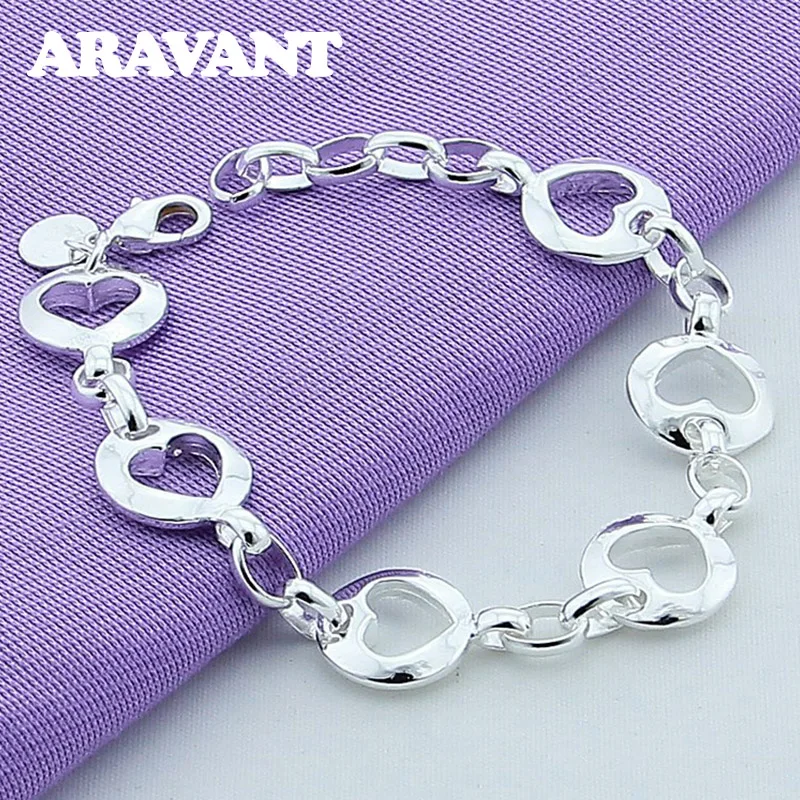 

925 Silver Jewelry Fashion Heart Chains Bracelets For Women Original Jewelry Gift