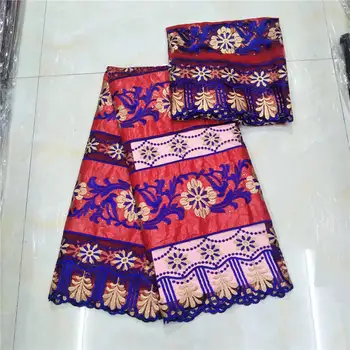 

2018 Laest African Beads Bazin Lace Fabric 5Yards With French Lace Embroidery Bazin Riche Getzner Fabric! Red-141