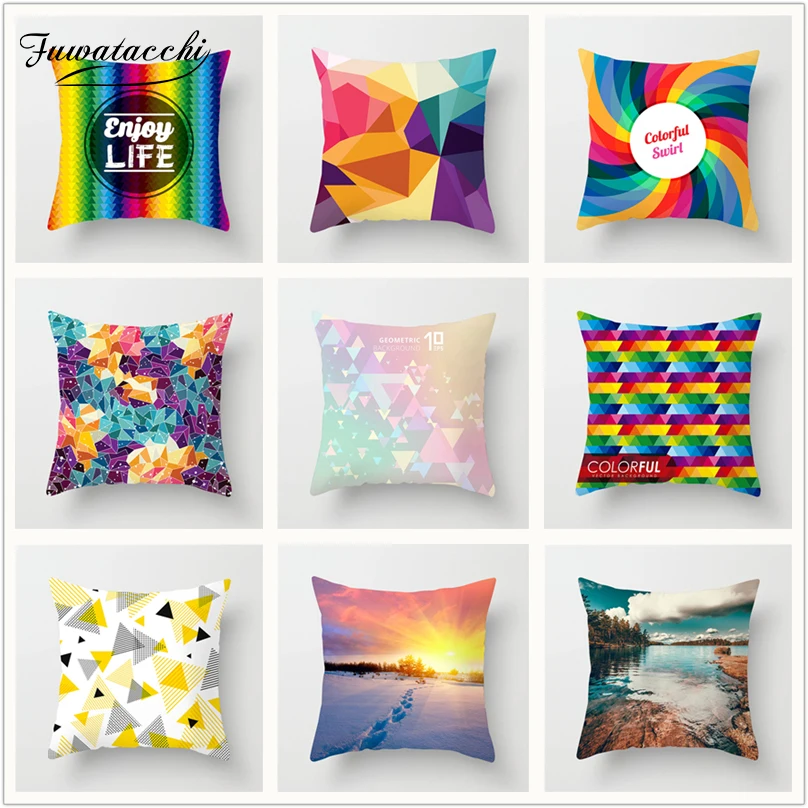 

Fuwatacchi Candy Geometric Printed Cushion Cover Colorful Linen Diamond Star Cotton Throw Soft Decorative Sofa Pillow Case
