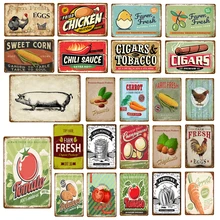 Farm Fresh Eggs Chicken Metal Poster Sweet Corn Tobacco Tomato Potato Wall Decor Art Painting Plaque Vintage Iron Signs