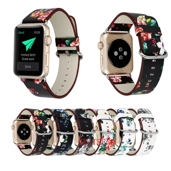

20pcs National Drawing Printed Leather Watch Band Strap for Apple Watch Series 3/2/1 Flower Design Wrist Bracelet for iwatch