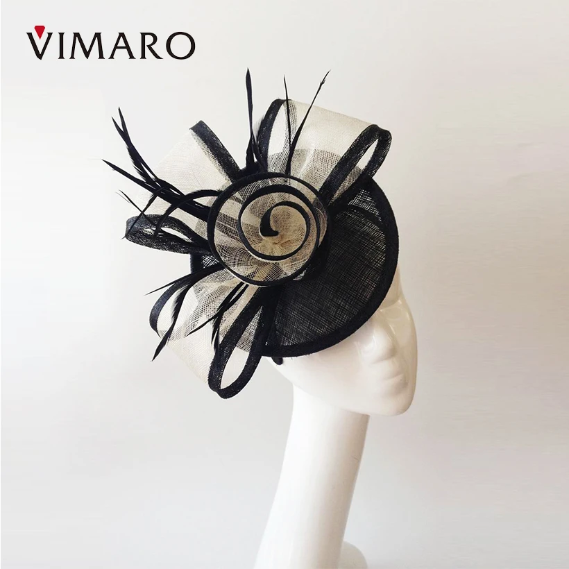 Ladies Fascinators Black Sinamay Women Hair Accessories Elegant Flower