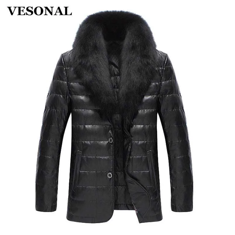 VESONAL Luxury Down Jacket Men Leather Jacket Male Down Coat Jackets