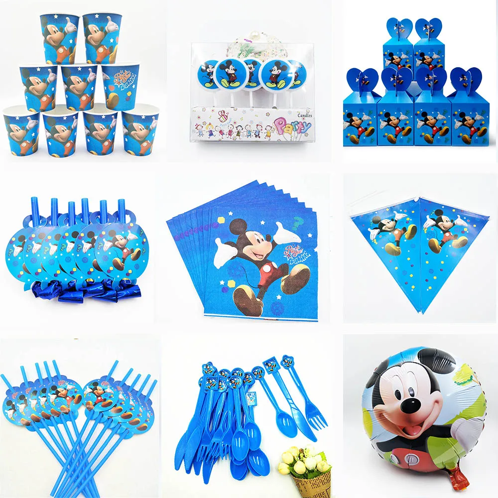 

Mickey Mouse Birthday Party Decoration Kids Disposable Tableware set cup plate banner gift favor baby shower event party supplie