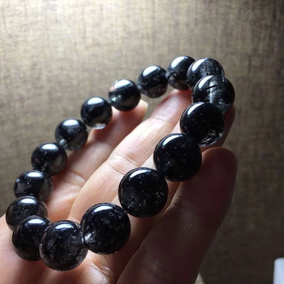 

9.8mm Genuine Natural Black Rutilated Quartz Bracelet From Brazil Round Beads For Women Men Gift Crsytal Fashion Bracelet AAAAA