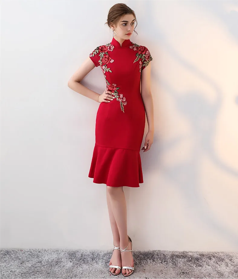 

Chinese wedding evening party embroidery modern Cheongsam qipao dress