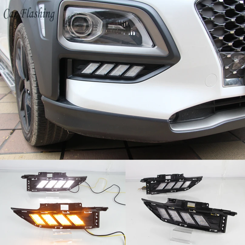 

Car Flashing LED Daytime Running Light turn DRL signal Lamp For Hyundai ENCINO 2018 - 2019 fog lamp cover daylight car-styling