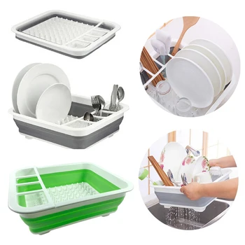 

Collapsible Dish Drainer Cutlery Stand Cup Holder House Hold Plastic Folding Kitchen Drain Rack Dish Rack Cutlery Storage Box