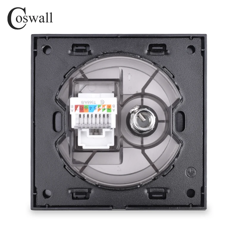 Coswall Новое поступление кристальная панель из закаленного стекла RJ45 Интернет-разъем с ТВ розеткой настенная компьютерная розетка
