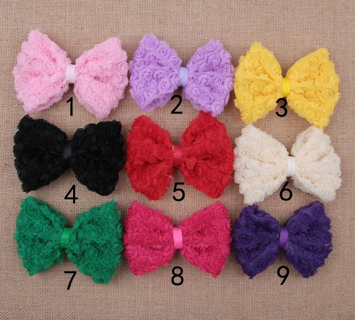

Yundfly 20pcs 4.8" Big Soft Lace Hair Bows Artificial Rose Hair Bows For Girls Women Winter DIY Headwear Hair Accessories