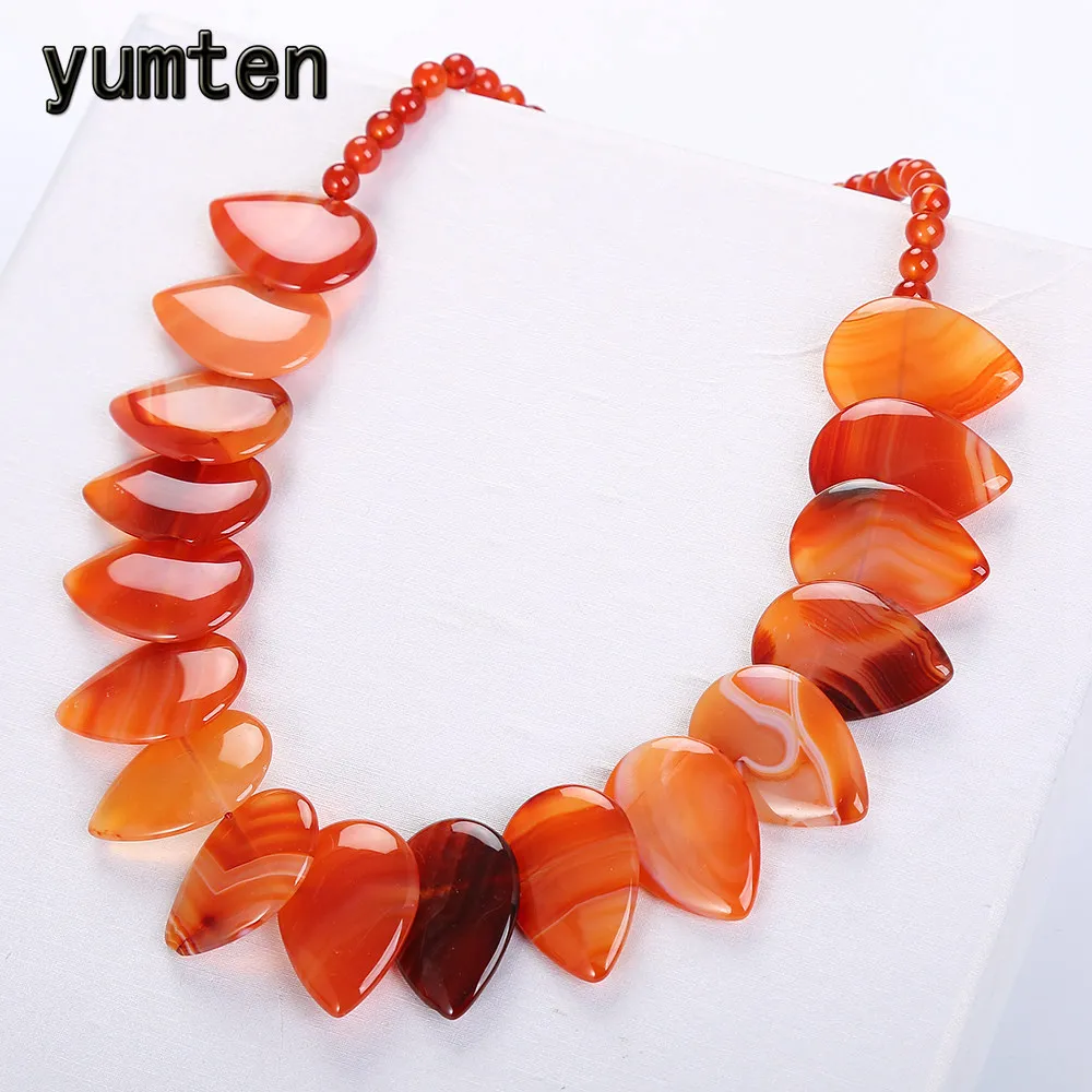 

Yumten Red Jasper Leaf Big Necklace Women Flower Pendant Reiki Stone Jewelry Chain Parure Bijoux Femme Collares Ketting Colares