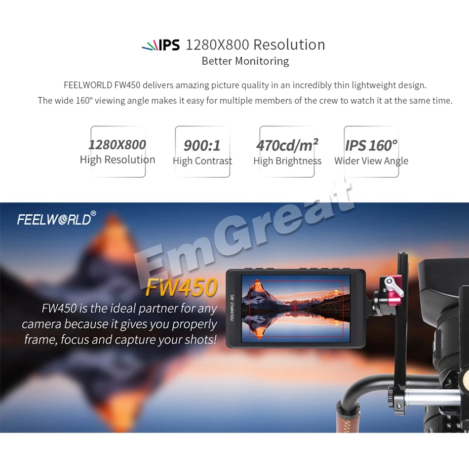 Feelworld FW450 4 5 дюймов IPS 4K HDMI на камере полевой монитор 1280x800 HD портативный ЖК для