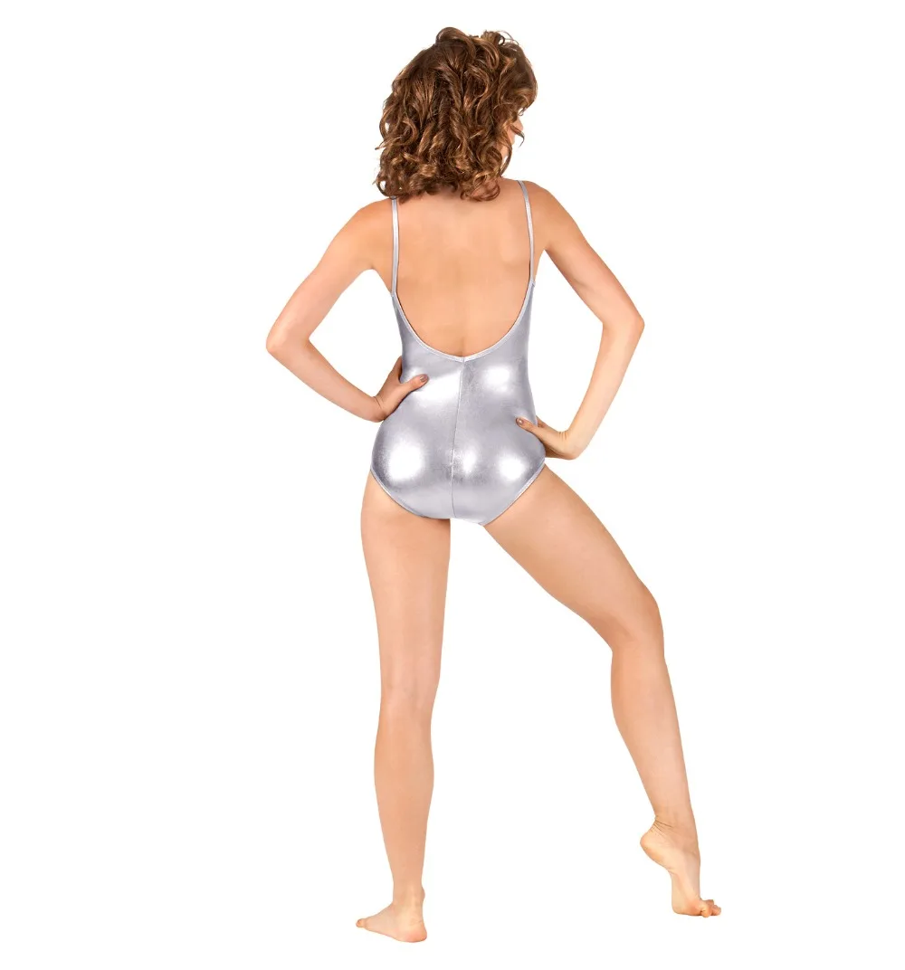 Плюс размер женские без рукавов с v-образным вырезом сзади для взрослых металлическое ночное трико гимнастика Блестящий Unitard для танцевальной сцены