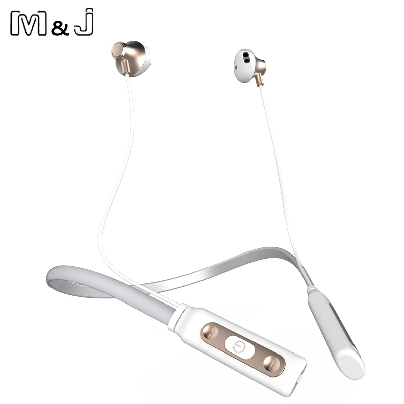 M J Curled Stereo Wireless Bluetooth Headphone Headset Outdoor Sports Premium Neckband Earphones With Mic For iPhone XiaoMi
