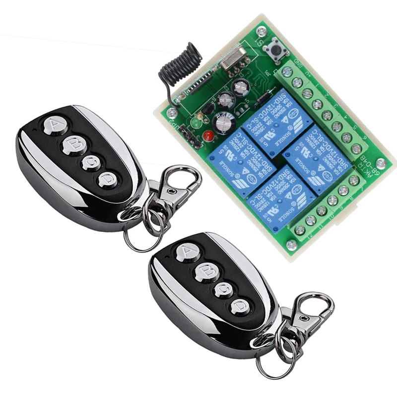 

New DC 12V 10A 4 Channels Learning Code Function RF Wireless Remote Control Switch Systems Receiver Metal Transmitter