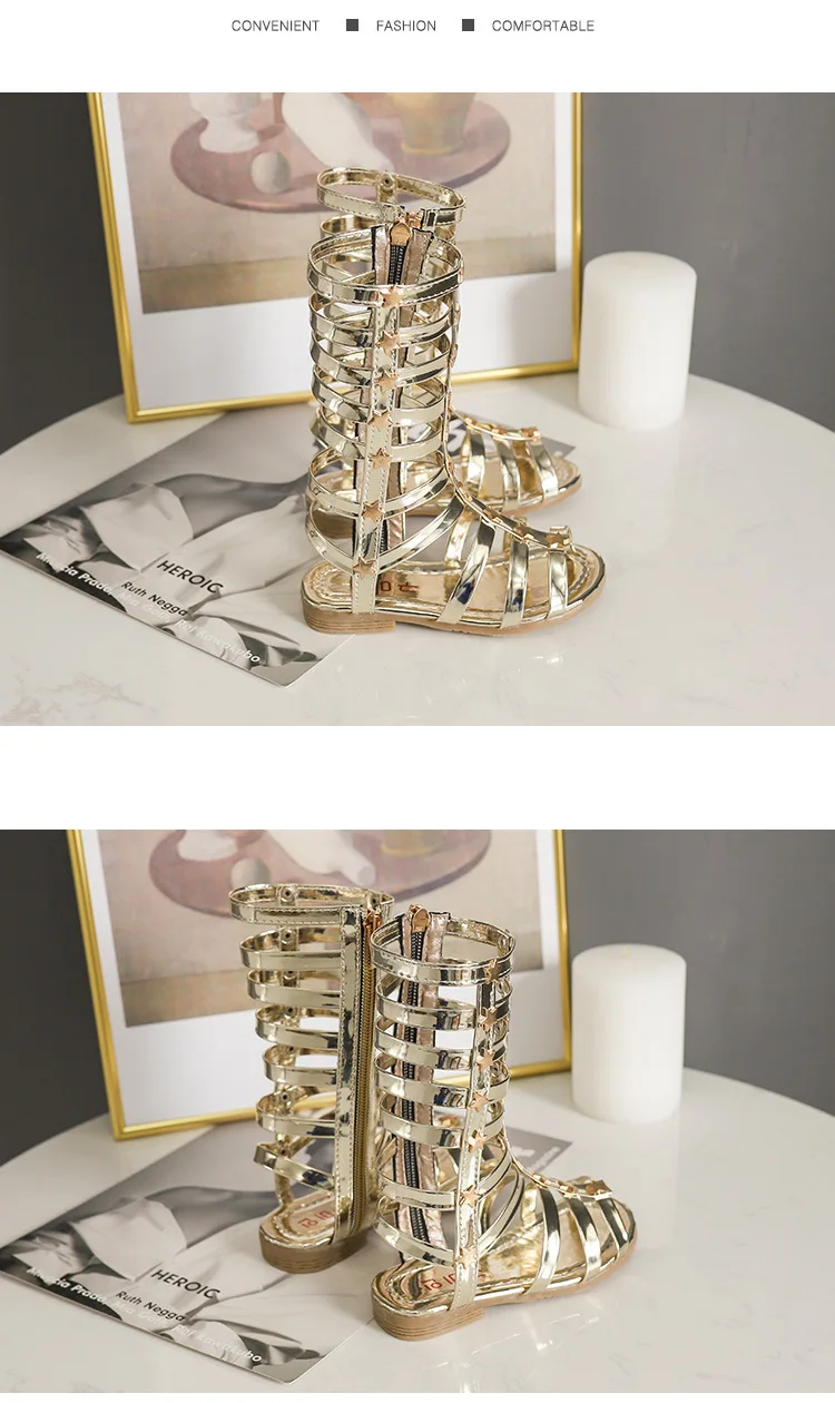 Sandálias para Meninas Alta para Ajudar Botas de Joelho Verão Novas Crianças Moda Tubo Longo Sapatos Romanos Sandálias Ocas Gladiador 2020 6 Mamãe e Bebê