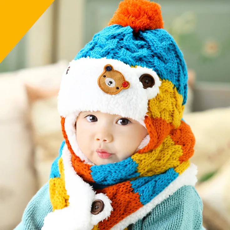 Child Baby Girls Hat Winter Warming Set Baby Cotton Hats Babies Boys