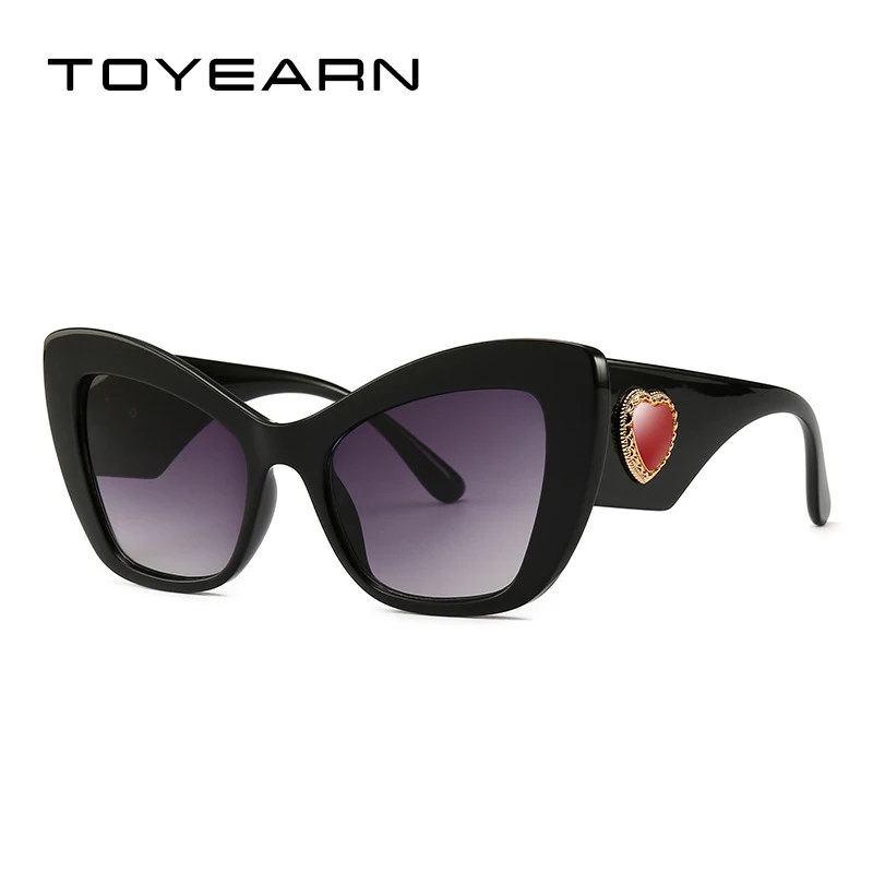 TOYEARN Роскошные брендовые дизайнерские модные женские солнцезащитные очки "кошачий глаз", женские солнцезащитные очки, новые женские солнцезащитные очки с большой красной оправой в форме сердца UV400