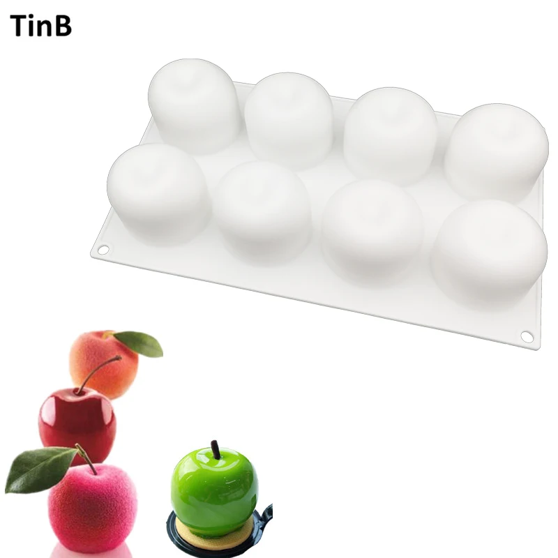 New DIY Baking 8 Hole Non Stick French Dessert Apple Shape Mousse Silicone White Pastry Cake
