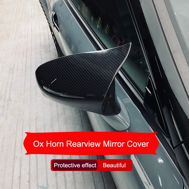 

QHCP 1Pair Carbon Fiber OX Horn Shape Rear Side View Mirror Cover Cap Rearview Mirror Protector Decoration For Lexus RC300 200T