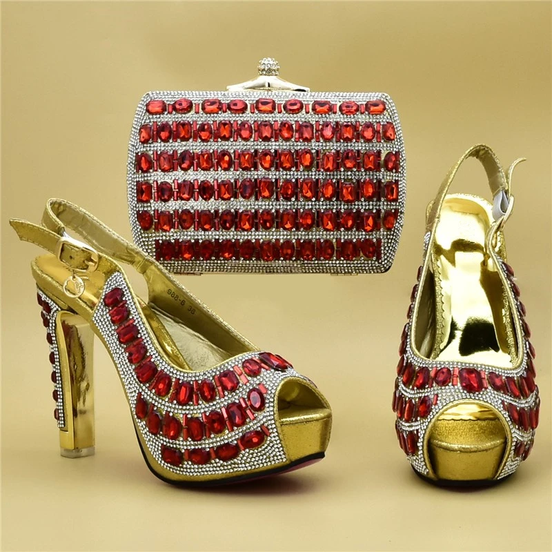 Новая мода в африканском стиле Женская обувь в комплекте с набором подходящих сумок вечерние комплект из обуви и сумки, украшенные Стразы Для женщин комплект из обуви и сумки в Италии