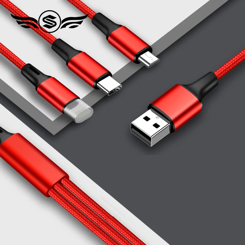 Качественная Быстрая зарядка 3 в 1 8Pin usb type C Micro USB кабель для iPhone 8X7 6 6S Plus samsung Nokia USB Кабели Шнур Универсальный