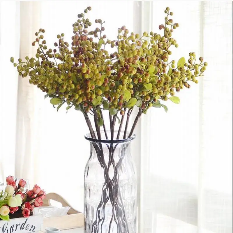 

1PCS Wedding Nodic Home Indoor Hotel Desktop Decoration Artificial Green Black Berry Leaf Plants Fake Silk Plant Leaves Fruit