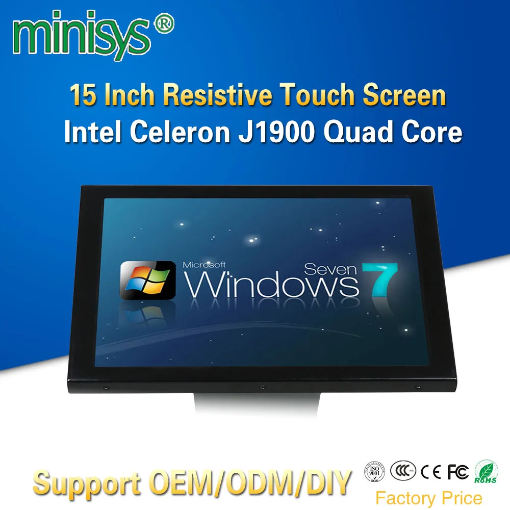  MINISYS Factory Price All-In-One Computer Intel J1900 Quad Core single lan 15 Inch 5 Wire Resistive