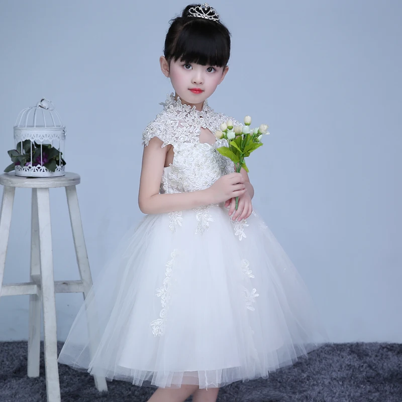 

Stand collar Fashion Printed Girl Dresses For Weddings and Party Summer2017 Kids Clothes Invisible zipper Princess Dress P20
