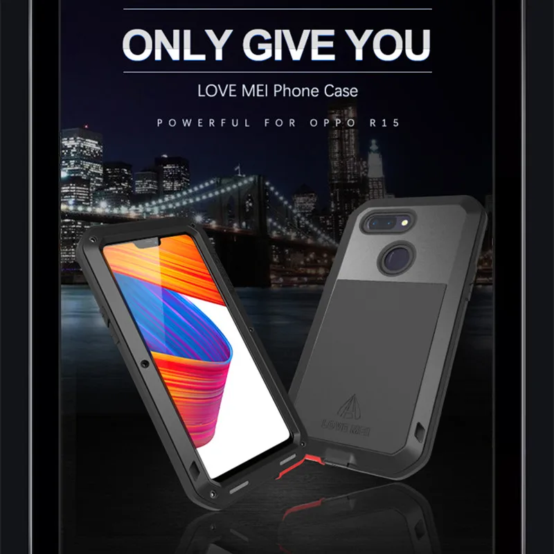 

LOVEMEI Powerful Metal Waterproof Case For OPPO R15 Pro Armor ShockProof Full Body Back Cover Defender Phone Case For OPPO R15