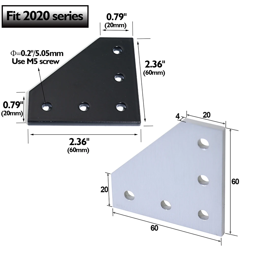6063-T6 20S Соединительная доска пластина угловой кронштейн Соединительная полоса для алюминиевого профиля с 5 отверстиями