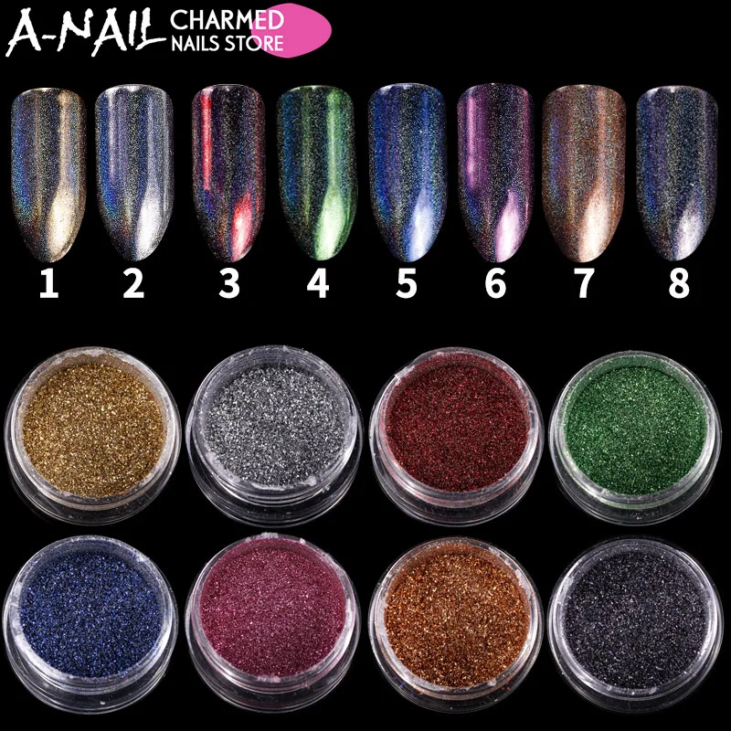 

8 Colors/set Nail Art Glitter Holographic Irregular Dust Flakes Mirror Effect Nail Powders Chrome Pigments Nail Vtirk Decoration