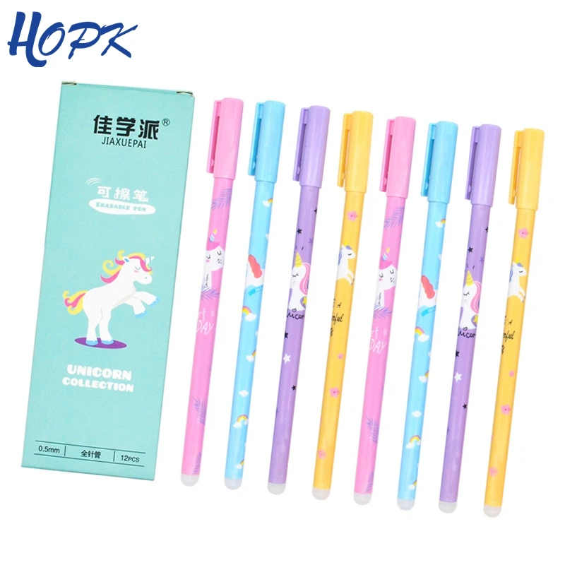 

12Pcs/lot Cute Erasable Pen Blue Black Ink Writing Pens Washable handle for School Office Stationery Supplies Exam Spare