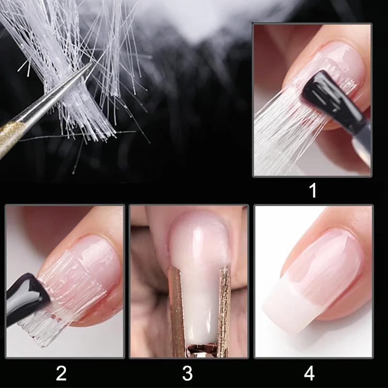 Гвозди из стекловолокна Fibernails с гелем для наращивания волокна для маникюра, салонов акриловых форм, 2 м/1,5 м/1 м/0,5 м, комплект из стекловолокна