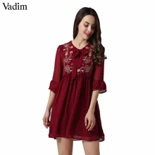 Vadim женское шифоновое платье с цветочной вышивкой и бабочкой, плиссированные Повседневные платья в стиле ретро с расклешенными рукавами, vestido mujer QZ3213