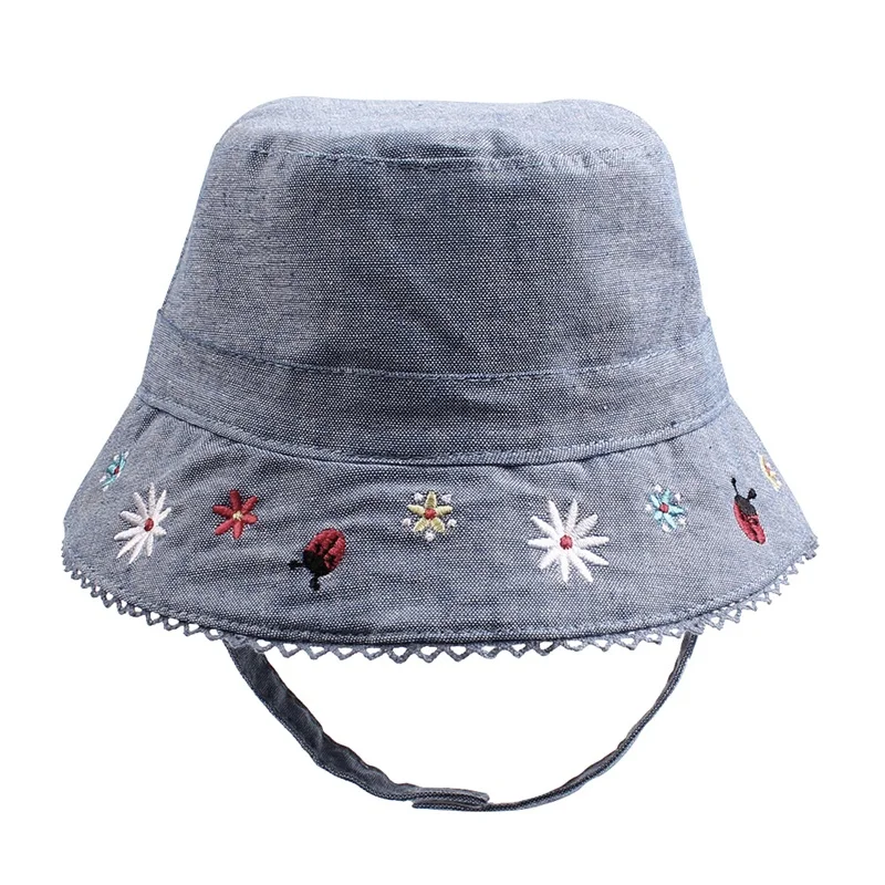 Flower Baby Girls Hat Summer Sun Cap For Girls Fashion Denim Kids Bucket Hat Sun Protect Hat With Strap Baby Girls Clothing 0-4Y (15)