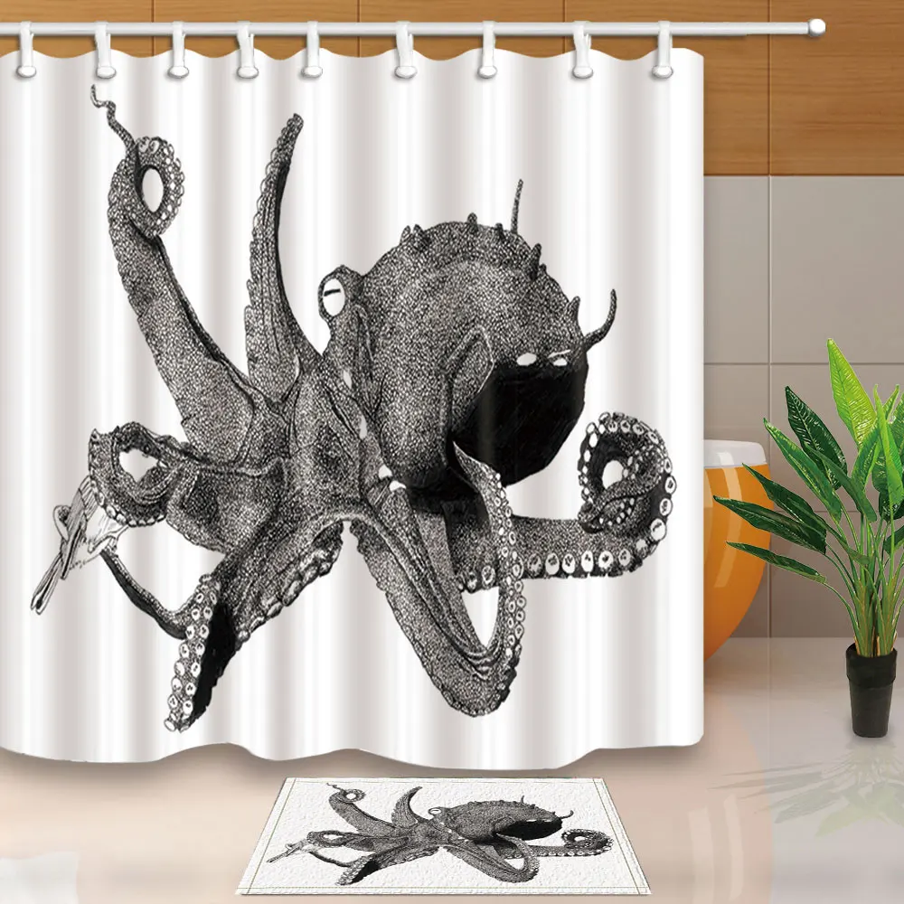 Buy Shower Curtains Black and White Printed Octopus